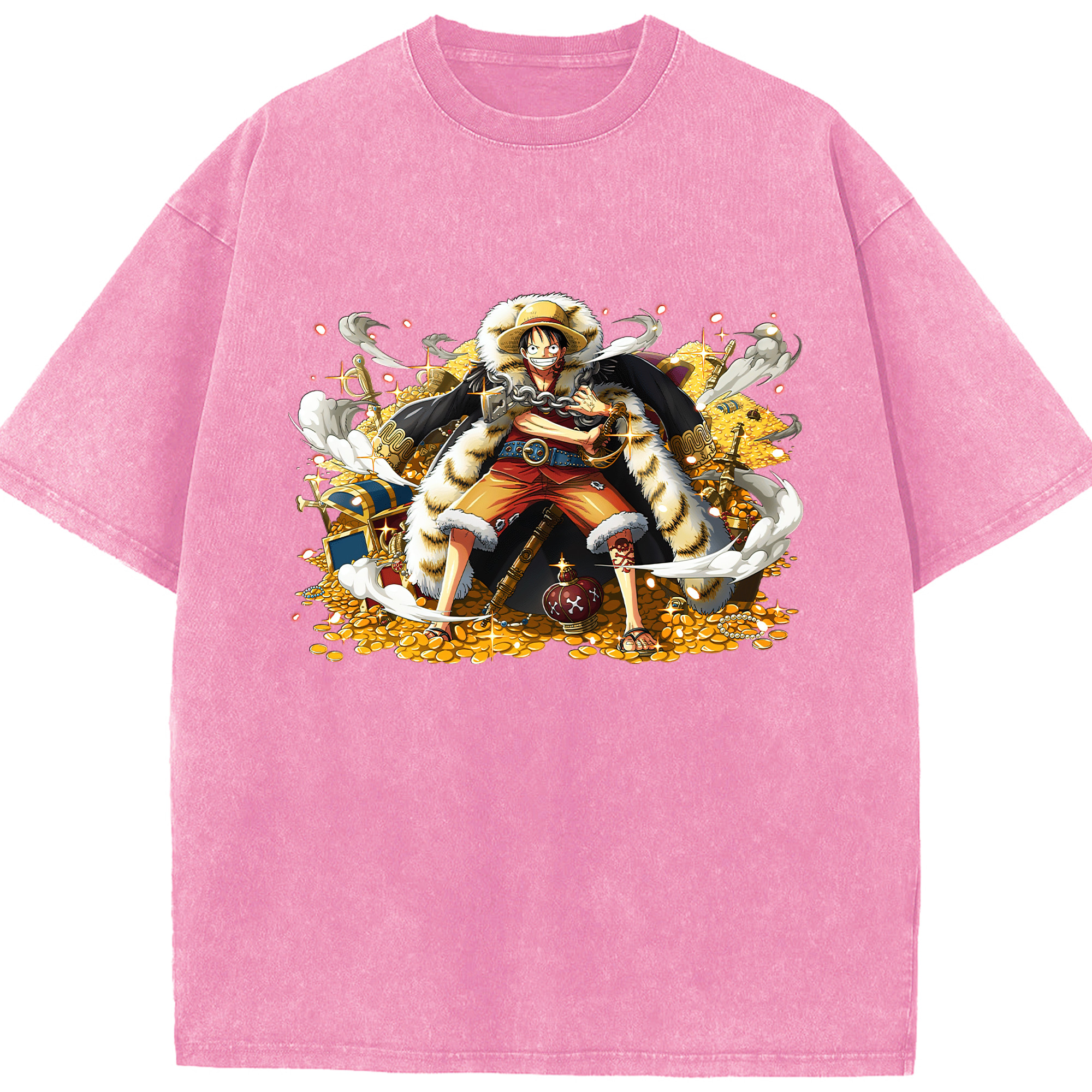 ワンピース モンキー・D・ルフィ ONE PIECE Monkey D. Luffy 綿100% ヴィンテージ風 半袖Tシャツ（フロントプリント）
